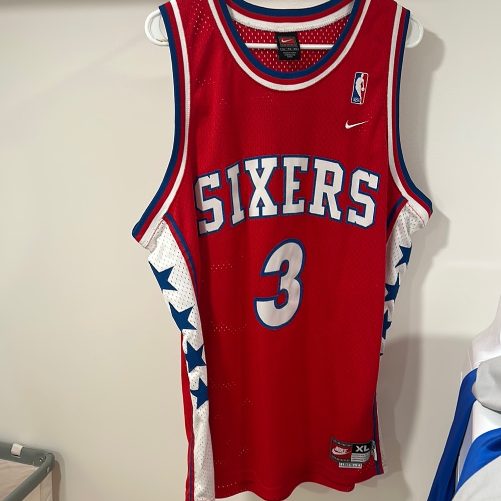 Iverson Nike Red and Blue Sixers Game Jersey